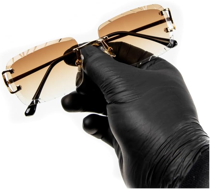 Street Knitted Rimless Luxury 90's Hip Hop Square Gem Cut Summer Beach Sun Glasses Retro Brown Orange Tint Shades Gold Wire Metal Frame Rectangular Diamond Cut Lens Frameless Sunglasses For Men Women - Image 2