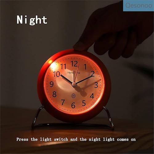 Qesonoo Reloj despertador redondo sin tictac funciona con pilas función de emisión de luz reloj despertador súper silencioso diseño simple y