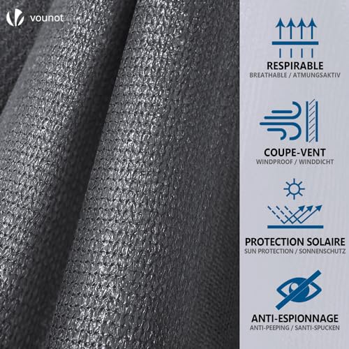 Vounot® Rete Ombreggiante 1×20M, Telo Recinzione Giardino 230 G/M² Hdpe, Tessuto Ombra Privacy Antistrappo Antivento Con Fascette, Per Esterno, Serra, Balcone, Giardino, Antracite - 4