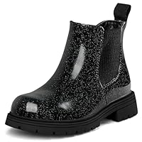 K KomForme Girls Glitter Ankle Boots Side Zipper Chelsea Booties Lug Sole (Toddler/Little Kids/Big Kids)