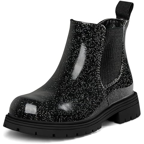 K KomForme Girls Glitter Ankle Boots Side Zipper Chelsea Booties Lug Sole (Toddler/Little Kids/Big Kids) Cover