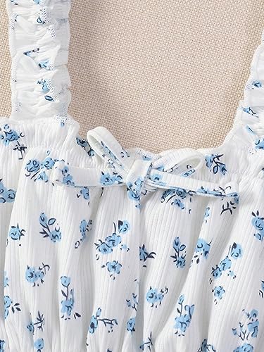 SOLY HUX Girl's Ditsy Floral Print Frill Trim Cami Crop Top Cute Summer Tops Preppy Clothes4