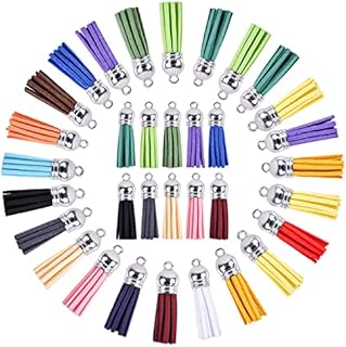 suchkawe 108 Pcs Faux Suede Tassels Keychain Tassels Multicolored Leather Tassel Pendants with Silver White Caps for DIY Key Ring Cellphone Jewelry Making Craft Supplies 18 Colors