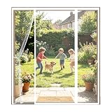 Zanzariera Magnetica 3 Pannelli,Tenda Anti Insetti con Doppia Apertura Laterale per Maniglia,Chiusura Automatica Silenziosa, Senza Fori, per Porte Finestra e Scorrevoli,150x210cm,Bianco