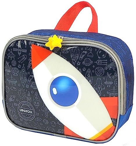 Kit Mochila Escolar Rodinhas Menino Infantil Foguete 3D Lancheira Térmica Impermeável Luxcel