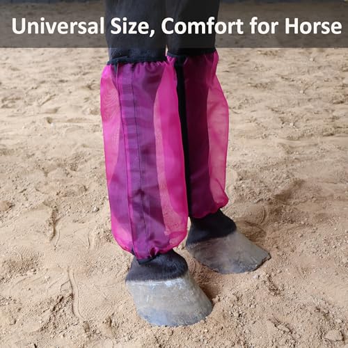 Image of Horse Leggings Fine Mesh Horse Fly Boots Breathable Horse Boots Leg Wraps (Set of 4) Universal Size Provide Protection for Your Horse Against Horsefly, Pink