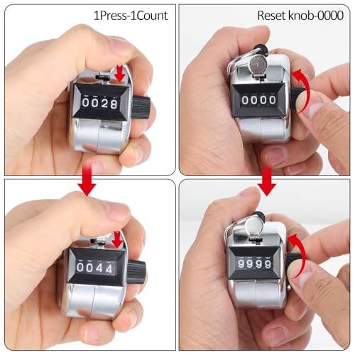 JOUTYFOR 12 Pcs Hand Tally Counter 4-Digit Lap Counter Clicker, Manual Mechanical Handheld Pitch Click Counter with Finger Ring for School Golf & Knitting Row Croche - Thumbnail 5