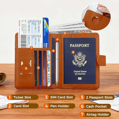 Image of Melsbrinna Premium Leather Passport Holder Covers Case, Waterproof Rfid Blocking Travel Wallet Passport Holder with Pen Holder, Cute Passport Book for Women /Men