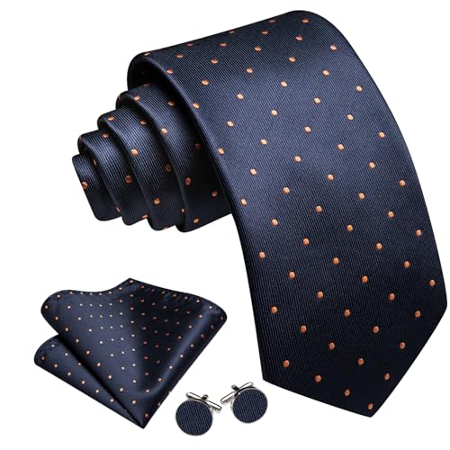 Image of Barry.Wang Ties for Men Silk Tie Sets Polka Dot Woven Necktie Pocket Square Cufflinks Business Wedding