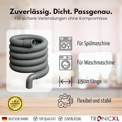 TronicXL Profi Ablaufschlauch Auslassschlauch passend für AEG Miele Siemens Bosch Neff 22mm gewinkelt – 19mm gerade 0,5 bar 60° C 1,5 m Spülmaschine Waschmaschine Geschirrspüler Schlauch Anschluss