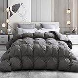 Alanzimo Pinch Pleat Goose Down Comforter California King Size, Ultra Soft Cotton-Poly Blend Cover,