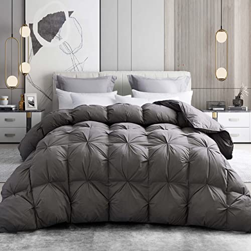 Alanzimo Pinch Pleat Goose Down Comforter California King Size, Ultra Soft Cotton-Poly Blend Cover, All-Season Medium Warm Duvet Insert, Luxury Noiseless 100% Down-Proof 750 Fill Power With 8 Tabs #TOP3