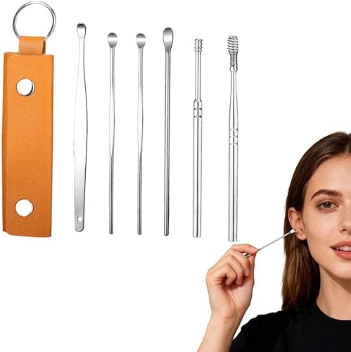 Juego de 6 piezas de acero inoxidable para eliminar cera de oído, juego de herramientas de limpieza de orejas en espiral y resorte, innovador juego