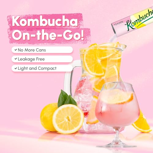 Image of TEAZEN Sicily Pink Lemon Kombucha Powder, Hydration Drink Mix, Sugar Free, Live Probiotics & Prebiotics, On-the-Go 10 Packets, 1.76oz