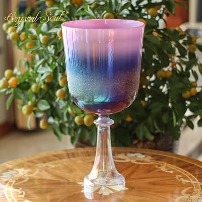 Crystal Soul Holy Chalice Crystal Singing Bowl, 7 Inch, 432Hz A Note, Purple Aurora Gradient, for Meditation, Yoga, Sound Healing