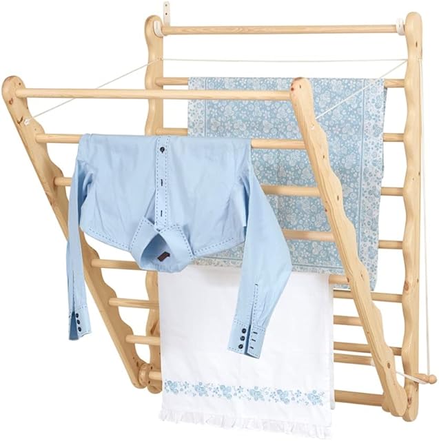 Julu Laundry Ladder Indoor Airer | Wall Mounted Clothes Airer | Wooden Clothes Airer | Doris Pine Natural 80cm Wide - (H 113cm x D 12.5cm)