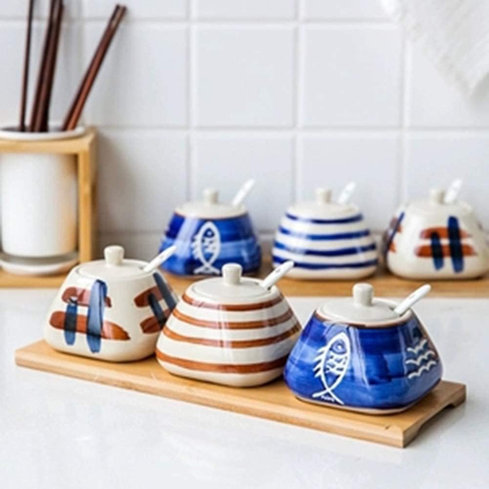 Condiment Japanese-Style Ceramic Condiment Pot Kitchen Appliances Household Condiment Box Set Combination Condiment Bottle Three Sets of Oil and Salt Pot
