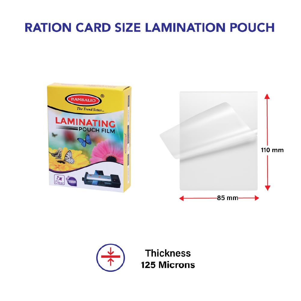 Bambalio Professional Thermal Laminating Pouch 85 X 110mm Ration Card Size - 125 Microns /200 Sheets LAM-825 2