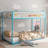 LifeSky Home Bunk Beds for Kids - Twin Over Twin Metal Bunk Bed for Small Space Children's Bedroom - Low Profile with Ladder for Boys Aged 6-12 Blue