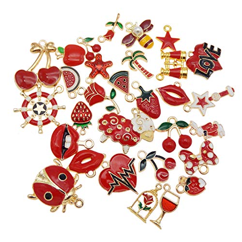 30 Mixed Enamel Charms Pendants For jewelry making Bulk Lot Necklace Earrings Bracelet Craft Finding , Alloy , No Gemstones