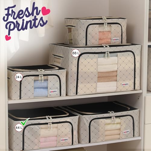 Image of HOKIPO 44L Wardrobe Organiser for Storage of Clothes, 600D Oxford Fabric Storage Box, Ivory Noir Pack of 2 (AR-6485-BLK*2)