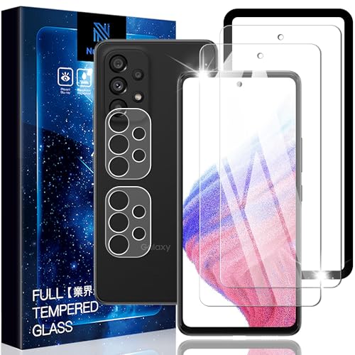 Nutmeg Galaxy A53 5G ガラスフィルム(2枚)+Galaxy A53 5G レンズフィルム(2枚)【旭硝子素材製 ガイド枠付き】ギャラクシーA53 保護フィルム 硬度9H SC-53C SCG15 強化ガラス 高透過率 飛散防止 指紋防止