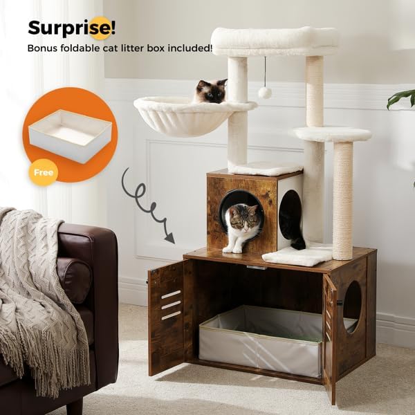 review Cat Tree with Litter Box Enclosure, 50
