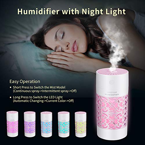 Portable Humidifiers Car Humidifier Cool Mist Humidifying For Kids Rooms Travel Office Bedroom With High And Low Mist Settings 7 Colors Night Light Auto Shut-Off 250Ml #TOP3