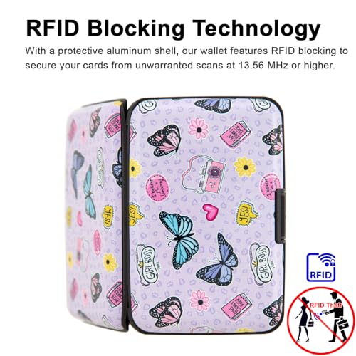 Image of Credit Card Holder Small RFID Blocking Wallet Business Metal Slim Mini Aluminum Hard Case for Women Men Gift, Cute Cartoon Butterfly, small, Minimalist, Compact, American