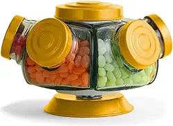 Baleiro Giratório De Vidro Bomboniere Decoração 5 Gomos Retrô Artesanal VIDRO&DECOR (Amarelo)