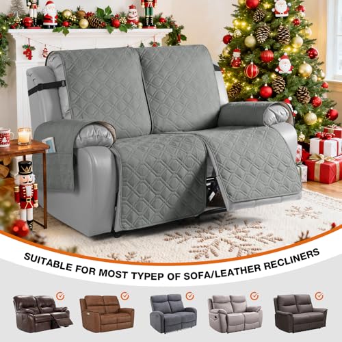 Image of VANSOFY Waterproof Recliner Loveseat Covers Washable, Gray,2 Seater | 1-Piece, Non-Slip with Elastic Straps, Sofa Cover with Pocket for Dogs, Pets