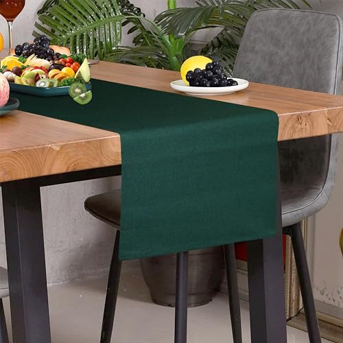 Image of HOME COLORS.IN Cotton Ribbed Runner for Teapoy, TV Table, Coffee Table, Center Table, Dinning Table (14 x 52 Inch, Dark Green)
