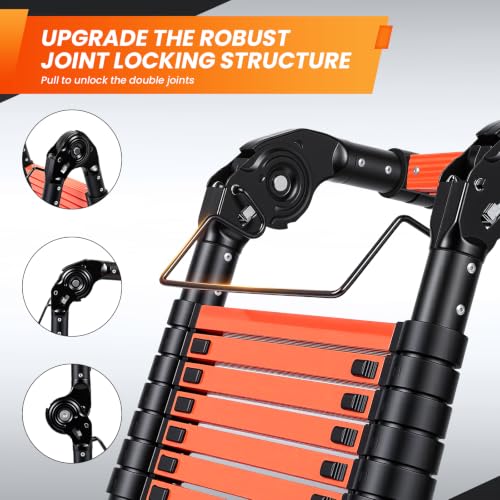 Image of Telescoping Ladder 16.5 FT A Frame, Extension Multi-Purpose with Balance Bar Heavy Duty 330 lbs Max Capacity for Home and Outdoor Work, Orange