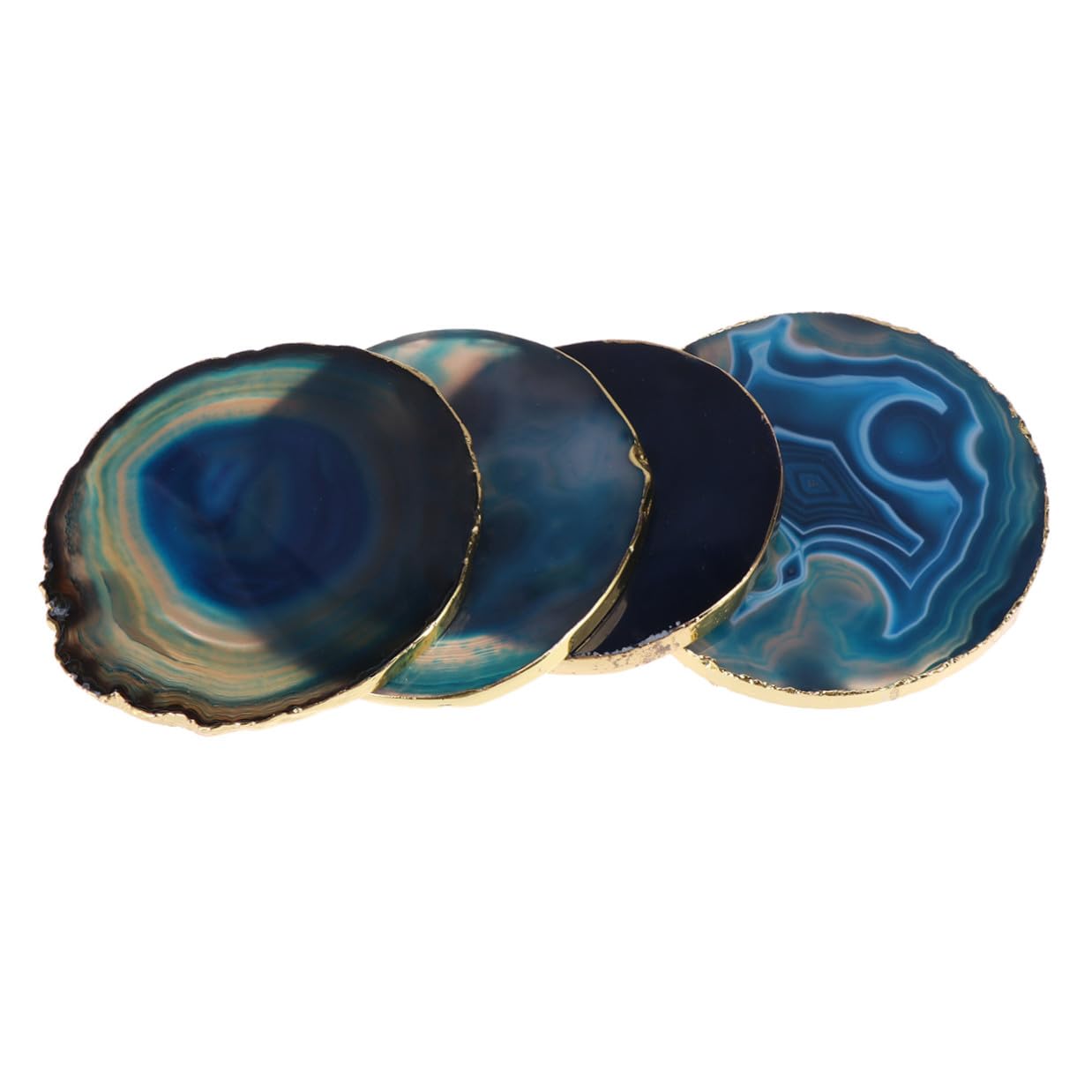 Set di 4 Sottobicchieri Rotondi in Pietra di Agata Blu, Resistenti al Calore e Antiscivolo, Design Geometrico Creativo per Tazze e Caffè in Ogni Occasione