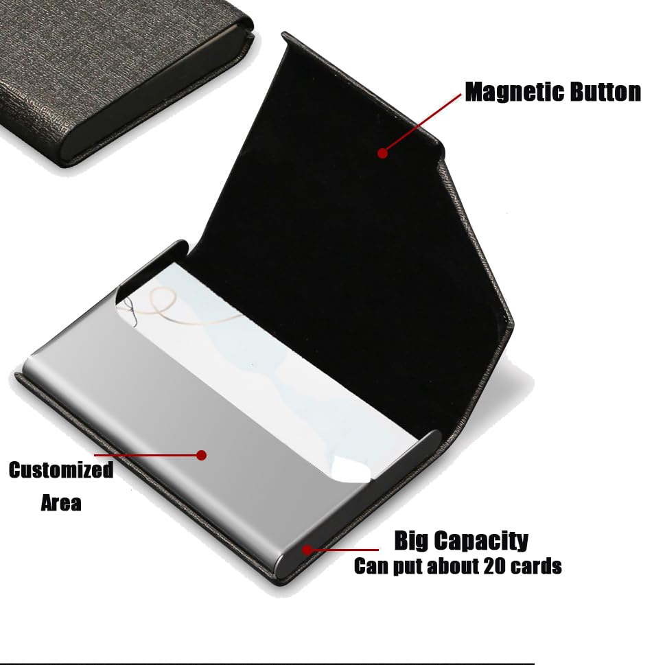 Business Card Holder Case Personalized Name Engraving Text Sentence PU Leather Stainsteel Steel Credit Card ID Box Slim Wallet with Magnetic Closure For Men Women,11 Colors3