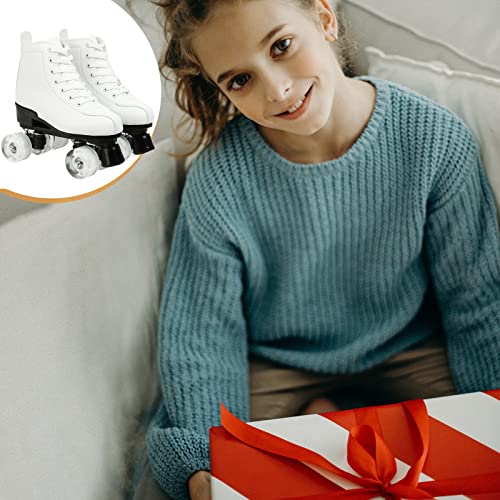 Rollschuhe, doppelreihig, verstellbar, hohe Rollschuhe, für drinnen und draußen, für Erwachsene, Weißes Blitzrad, 40=UK:7