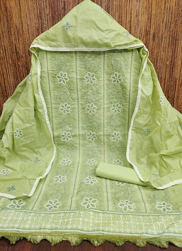 Image of Sidhidata Women's Poly Cotton Embroidery Work Unstitched Salwar Suit Dress Material With Embroidered Dupatta (DM Devika Free Size)