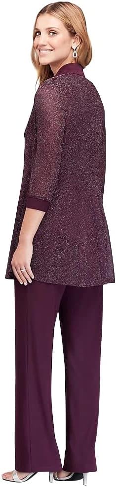 R&M Richards Womens Elegant Rib Knit Twinset Pant Suit - 2-Piece Dressy Jacket & Straight Leg Trousers Pant Set