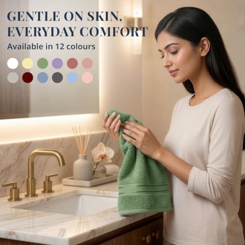 Image of LANE LINEN 575 GSM 100% Cotton Hand Towel 2PC - Olive | Zero-Twist Weave, True 60x40cm Each, Quick Dry & Absorbent, Ideal for Gym & Daily Use