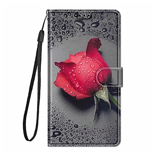 Läderfodral för Huawei P20 Lite stötsäker plånboksficka flip folio magnetiskt spänne stativ vy korthållare bokstilfodral för Huawei P20 Lite telefonskal skyddande fodral vattendroppe ros