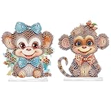 antor 2 Pack Monkey Diamond Painting Tabletop Kit - Cute 5D DIY Diamond Art Tabletop Ornaments, Special Gem Rhinestone Mosaic Craft for Adults, Home Office Décor, Gift for Craft Lovers