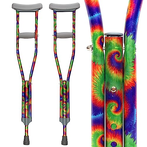 My Crutches - Youth Junior Crutches for Kids w Adjustable Handgrip and Length! for Children 39 to 45 - Made of Lightweight Durable Aluminum with Underarm Padding - Rainbow Tie Dye