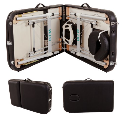 BTM) Deluxe Lightweight Portable Professional Massage Table SALON Beauty Couch Bed Spa Tattoo Physiotherapy Folded 3 Section with Headrest Arm support and free Carrying Bag Black (Upgrade-213CM) - Image 4