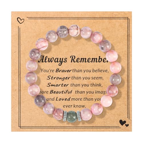 MOXYOY - MOXYOY Natural Stone Healing Crystal Bracelets,Beaded Bracelets for Women,Stretch Pink Zebra Bracelet,Good Luck Crystal Bracelet,Healing Crystals,Gifts for Women (with Encourage Quote Card)