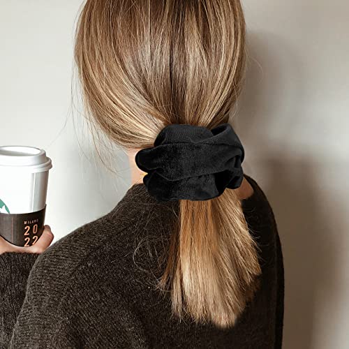 Black Velvet Hair Bow Tie Ribbon Scarf Long Velvet Elastic Headband Twisted Criss Cross Knotted Hairband Jumbo Scrunchy Women Girls Fall Winter Ponytail Holder Decor Accessories Xmas Party Favor Gift #TOP6