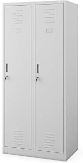 Jan Nowak Spind Schrank, Metallschrank, Kleiderschrank, Schließfachschrank | 2 Abteile mit Kleiderstange, Trennwände, Lüftungsschlitze, 4 Kleiderhaken pro Abteil | 180 cm x 80 cm x 50 cm, Grau