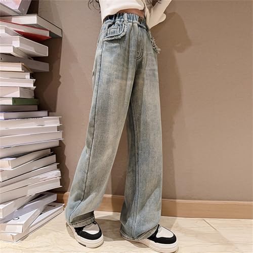 2025 Girls Regular Straight Fit Jeans Kids High Waist Vintage Loose Stretchy Denim Pants Lightweight Trendy Jeans for Teens3