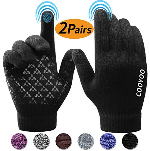 Preisvergleich Produktbild COOYOO Winterhandschuhe für Damen und Herren, Touchscreen-Handschuhe, Strickwolle, Laufhandschuhe, rutschfestes Silikongel elastische Manschette Thermoweiches Wollfutter