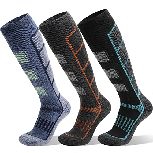 Antsang Men Women Merino Wool Ski Thermal Thick Knee High Sock For Skiing Snowboarding 3 Pairs(Arrow-Ski Grey/Blue A,L) #TOP27