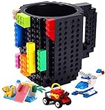 Triumphic Build-on Brick Mugs,with 3 packs of Blocks,Latest Version,Creative DIY Building Blocks Cups for Coffee Water Juice,BPA-free Plastic,Unique Funny Cup,Puzzle Mug,Novelty Gifts for Adults,Black